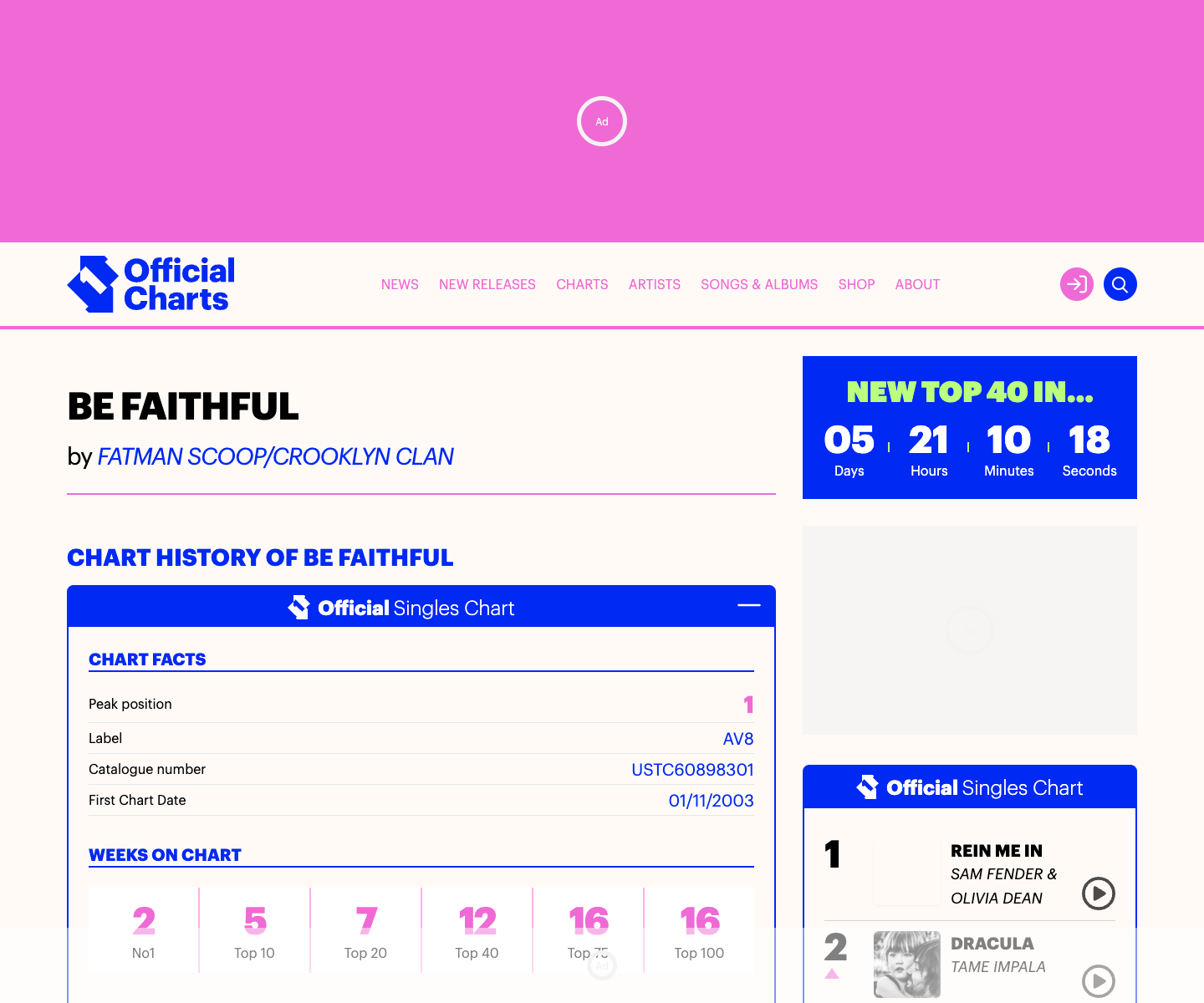 Official Charts page showing Be Faithful chart history